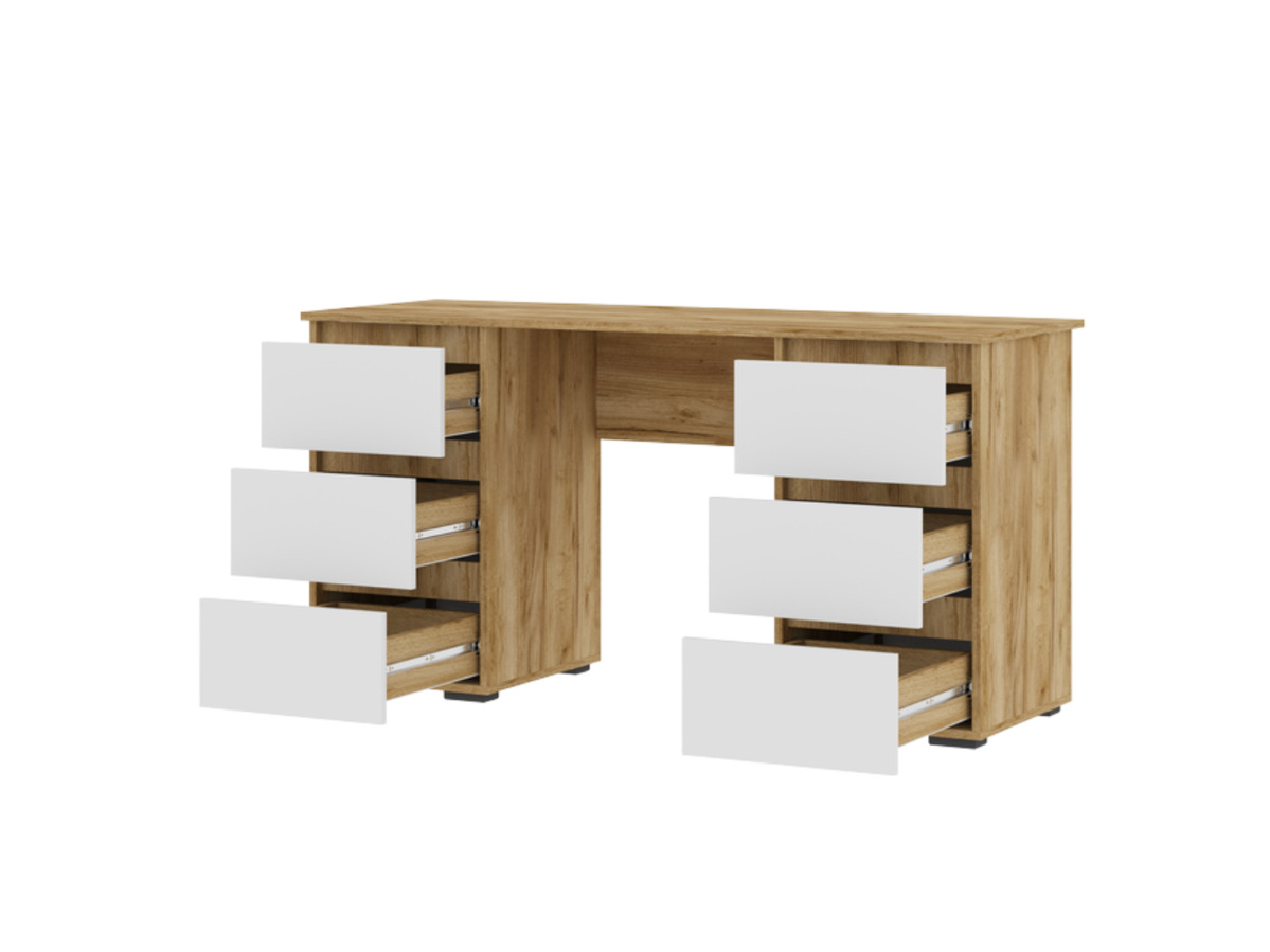 ХЕЛЕН ПС 02 Письменный стол (1,420х0,730х0,500)ФАСАД БЕЛЫЙ/КОРПУС ДУБ КРАФТ ЗОЛОТО