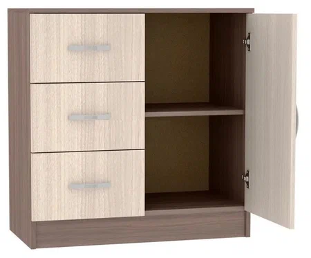 Спальня БАСЯ КМ 553-М комод 3 ящика 1 створка (0,8х0,766х0,41) фасад ШИМО СВЕТЛ/корпус ШИМО ТЕМН