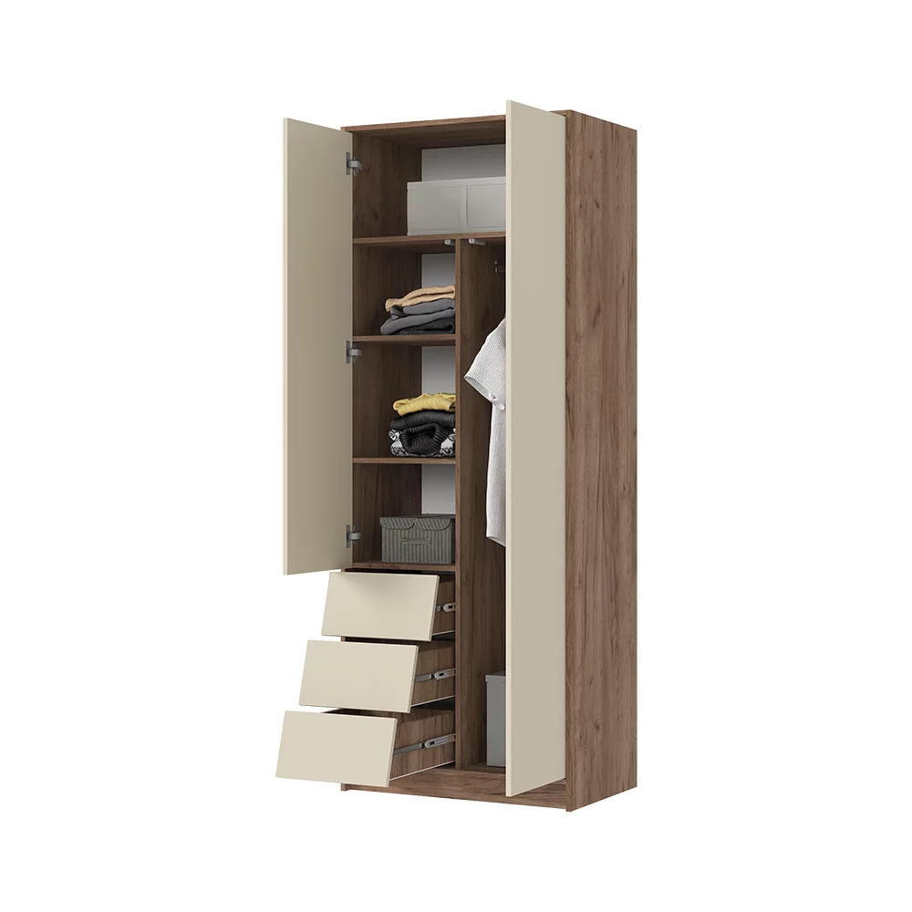 РЕЙН ШК 01 Шкаф 2-х створчатый (800х2100х500)Фасад КАШЕМИР/Корпус ДУБ КРАФТ ТАБАЧНЫЙ