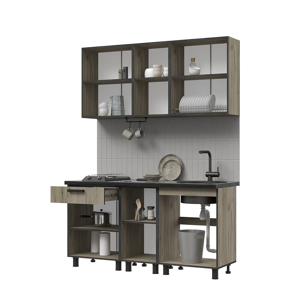 ЭДИНБУРГ Кухня 1.6  (1600х2160х600)Фасад ЖЕЛЕЗНЫЙ КАМЕНЬ/Корпус ДУБ КРАФТ СЕРЫЙ