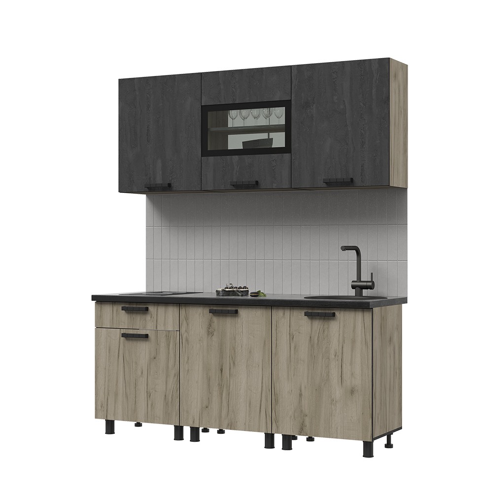 ЭДИНБУРГ Кухня 1.8  (1800х2160х600)Фасад ЖЕЛЕЗНЫЙ КАМЕНЬ/Корпус ДУБ КРАФТ СЕРЫЙ