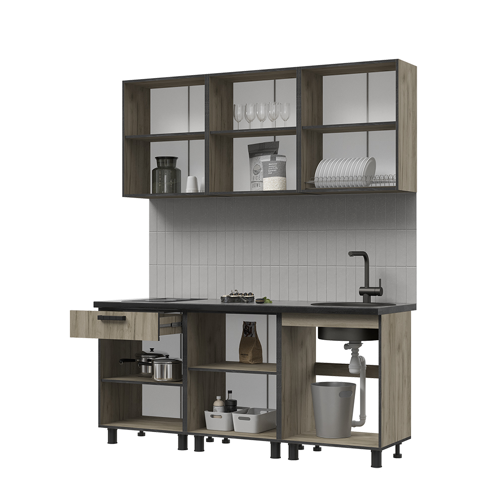 ЭДИНБУРГ Кухня 1.8  (1800х2160х600)Фасад ЖЕЛЕЗНЫЙ КАМЕНЬ/Корпус ДУБ КРАФТ СЕРЫЙ