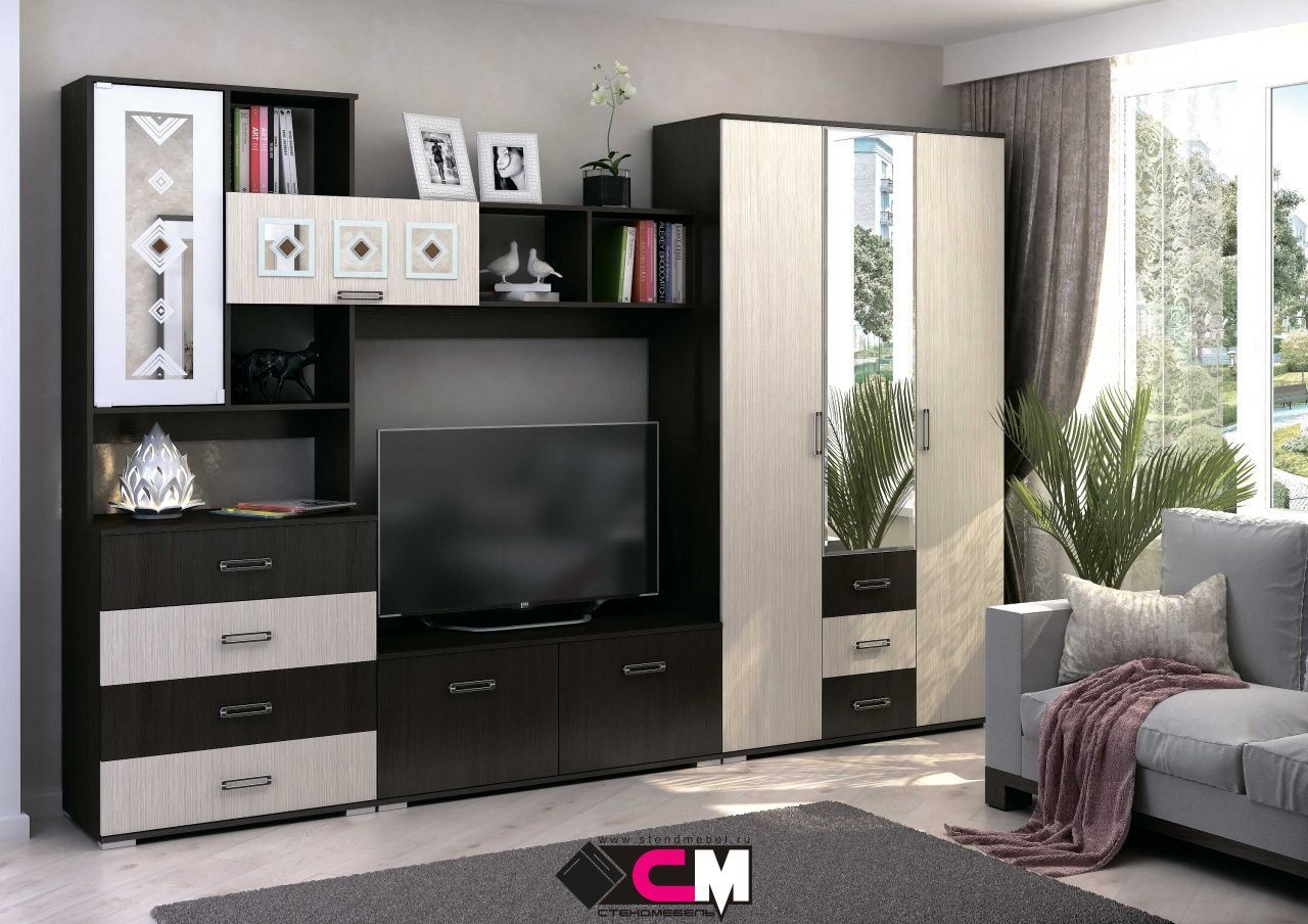 Гостиная ЯНА  центр секция ТВ 751 (2,0х2,12х0,4,6/ТВ1,2х1,024) фасад БЕЛФОРТ/корпус ВЕНГЕ