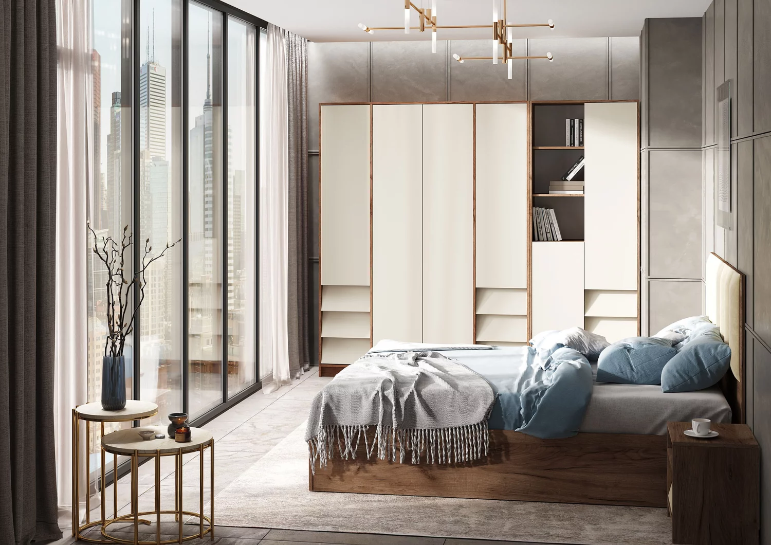 РЕЙН ШК 03 Шкаф 4-х створчатый (1600х2100х500)Фасад КАШЕМИР/Корпус ДУБ КРАФТ ТАБАЧНЫЙ