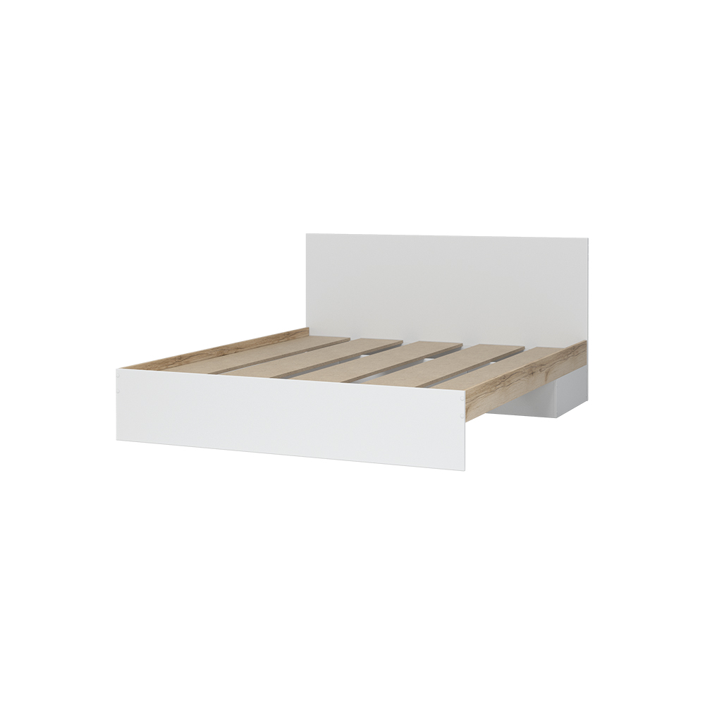 ЮККИ КР 1600 Кровать 1.6х2.0 Фасад БЕЛЫЙ/Корпус ДУБ ДЕЛАНО СНЯТО 08.09.25