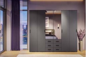 Гостиная ЯНА-1 шкаф 3х ств с ящиками ШК 752 (1200х2120х436) Фасад ГРАФИТ СЕРЫЙ/Корпус ГРАФИТ СЕРЫЙ