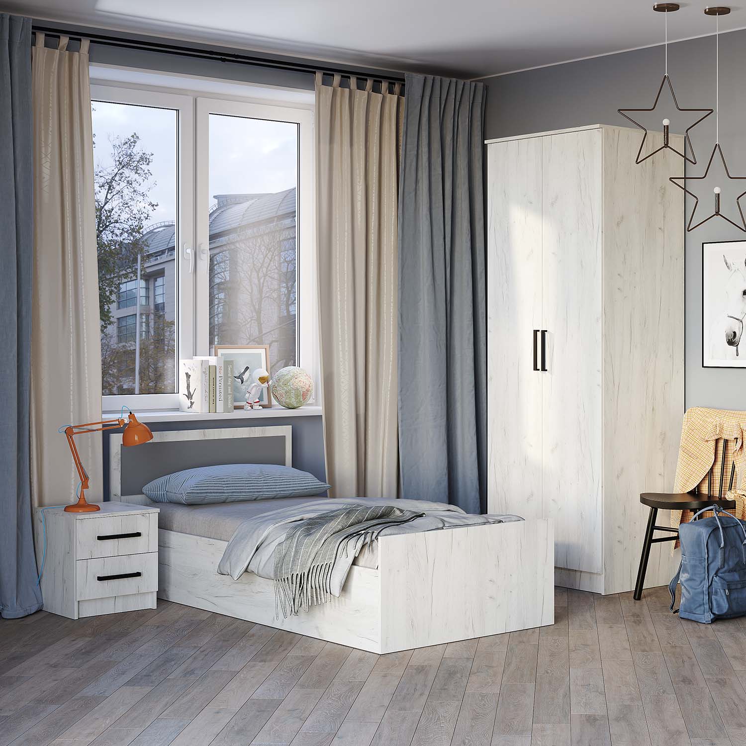 "Фиеста" кровать 0,9м LIGHT дуб крафт белый						