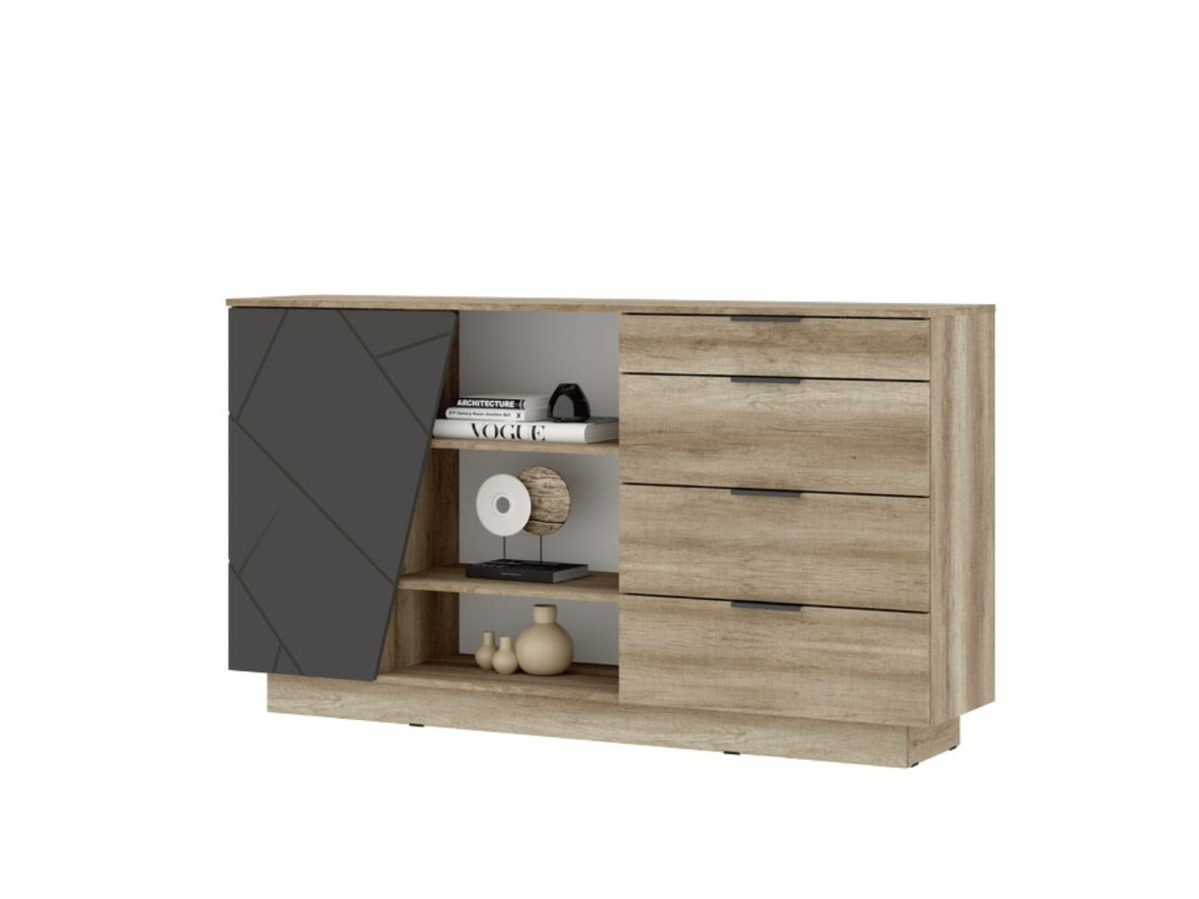 ДАЛЛАС КМ 01 Комод 1704 4 ящика (1,704х0,946х0,402) ФАСАД МДФ СОФТ ГРАФИТ/КОРПУС ДУБ КАНЬОН