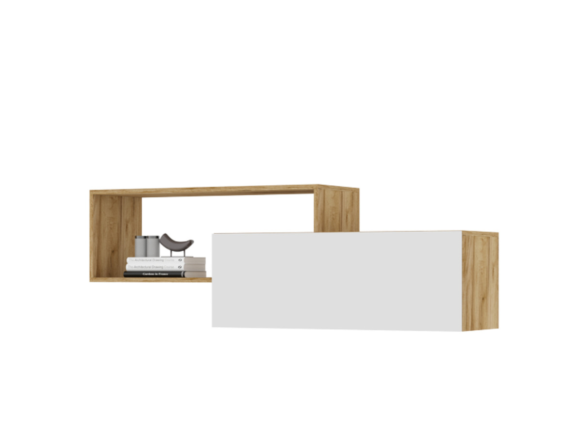 ХЕЛЕН ПЛ 01 Полка (1,402х0,472х0,330)ФАСАД БЕЛЫЙ/КОРПУС ДУБ КРАФТ ЗОЛОТО