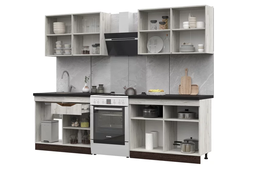 КУХНЯ 2,0 ПАОЛА (2000х2160х600)МДФ ВЕНГЕ(тиковое дерево)/ДУБ КРАФТ БЕЛЫЙ