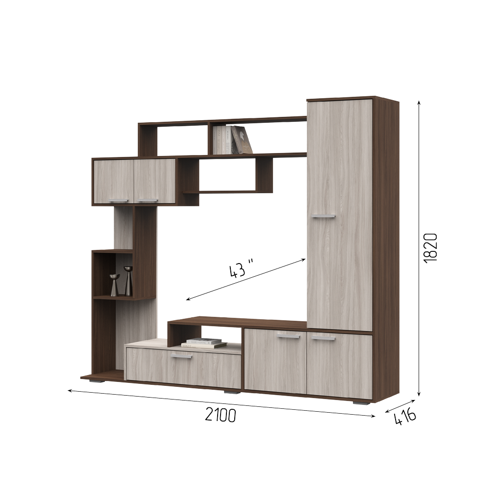 Гостиная КАПРИ (2,1x1,82x0,42/ТВ 0,978х0,824) ШИМО СВЕТЛ/ШИМО ТЕМН