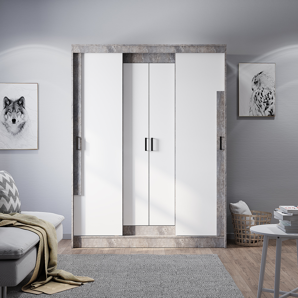 "Смарт" Шкаф-купе ШКК-06 (Цемент светлый/белый)