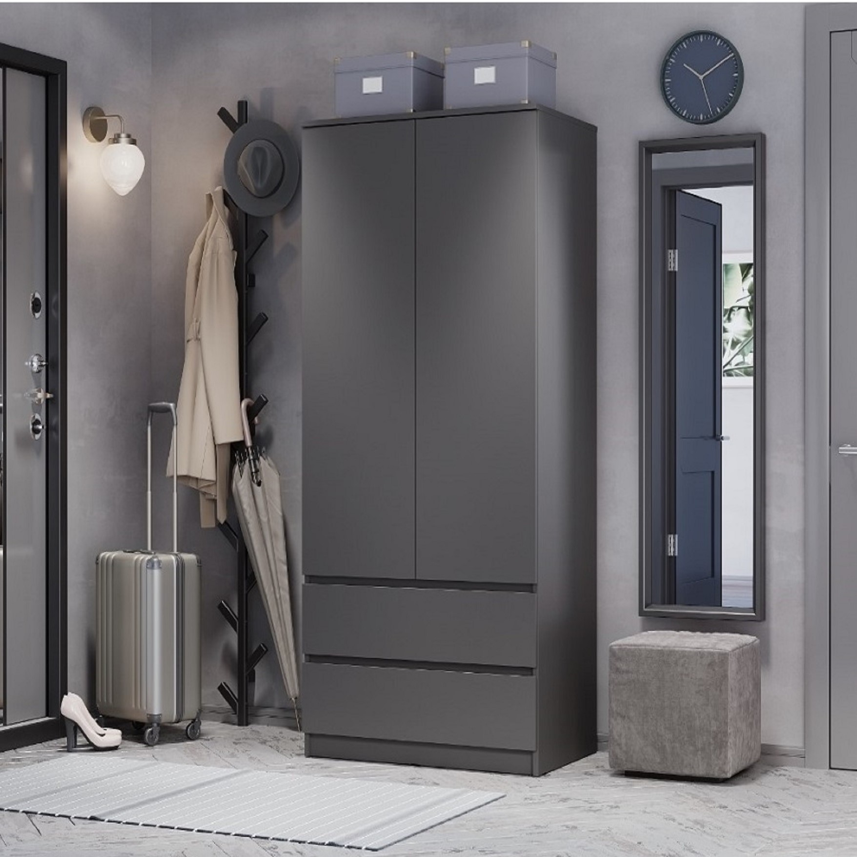 "Симпл" Шкаф 2-х створчатый ШК-03  Графит