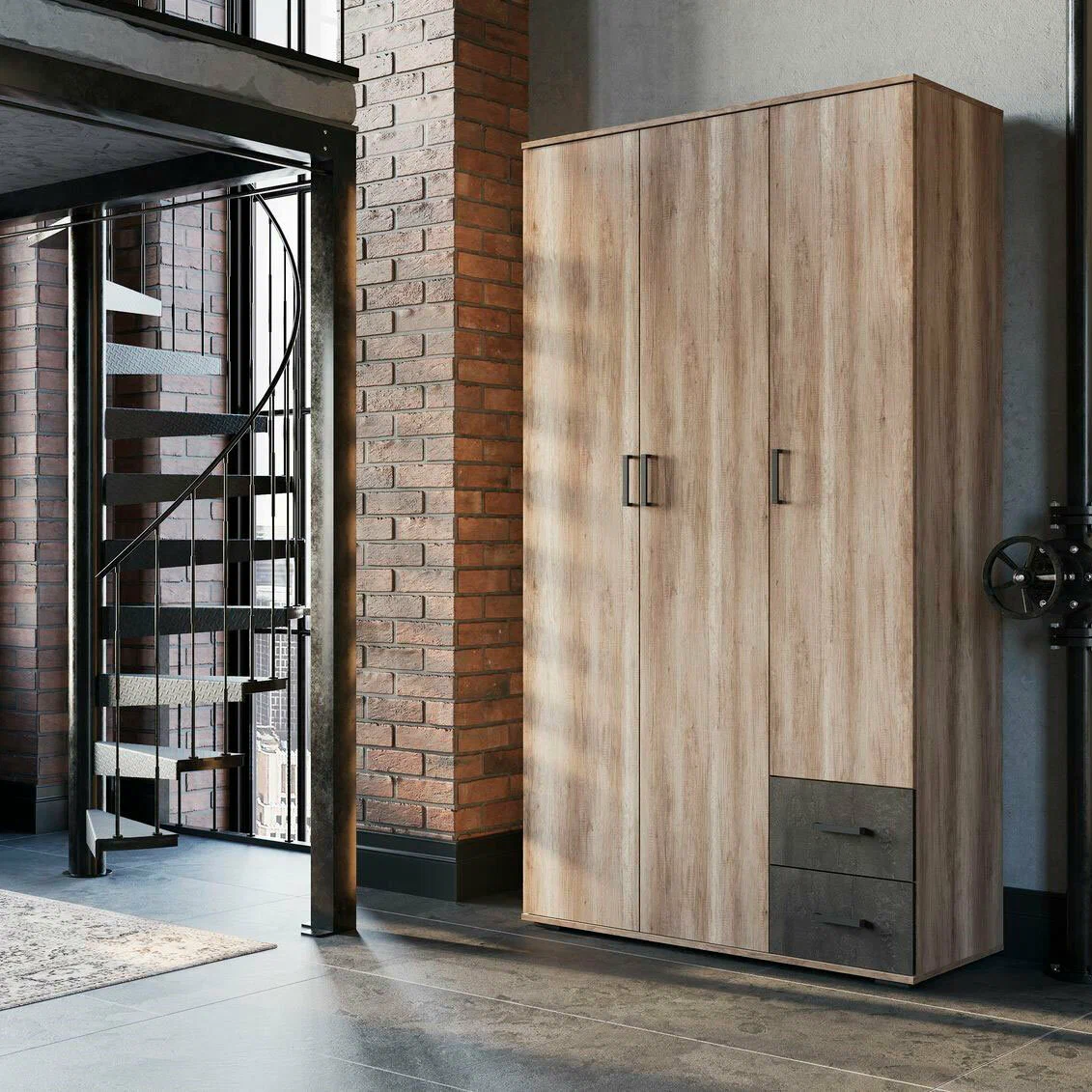 Шкаф НЕЛЬСОН ШК 01(1.200х2,200х0,500)  Фасад ЖЕЛЕЗНЫЙ КАМЕНЬ/Корпус ДУБ КАНЬОН СНЯТО