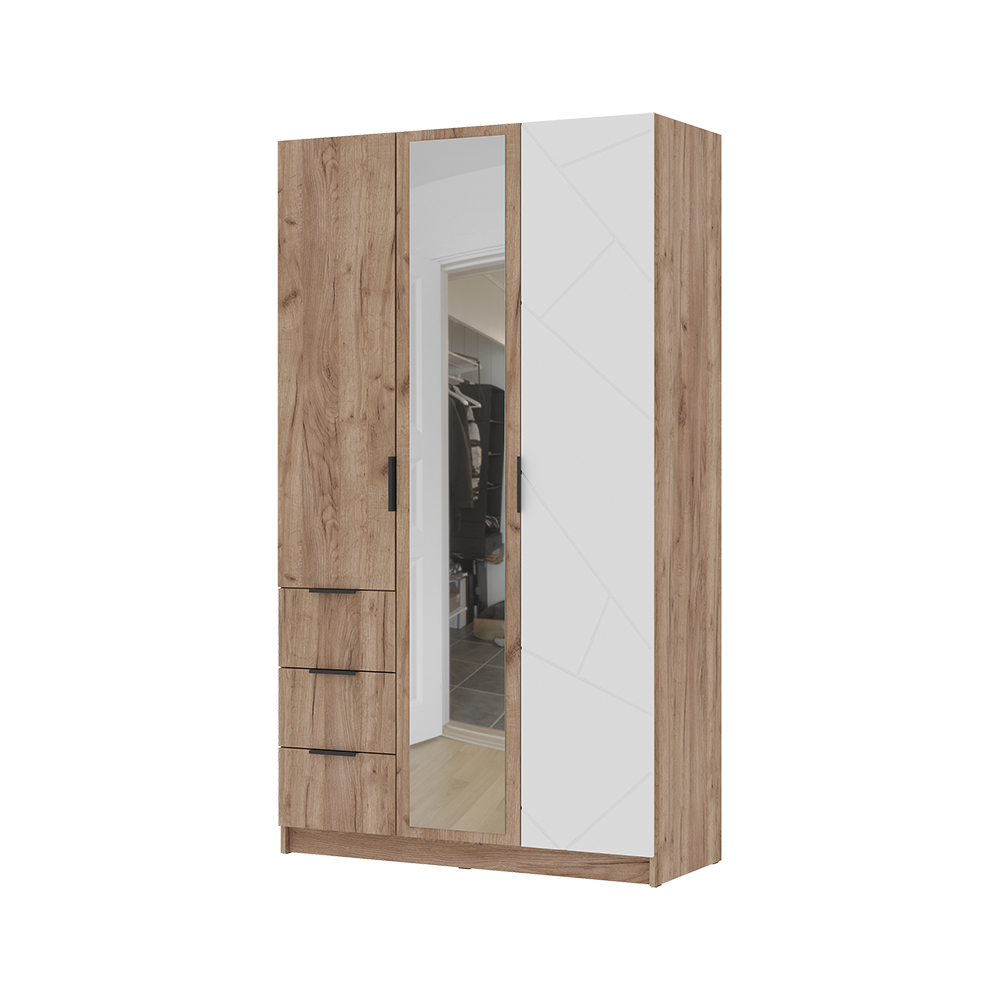 ОРЕГОН ШК 03 Шкаф 3х-створчатый (1200х2100х500)Фасад МДФ БЕЛЫЙ СУПЕРМАТ,ДУБ КРАФТ ТАБАЧНЫЙ/Корпус ДУ