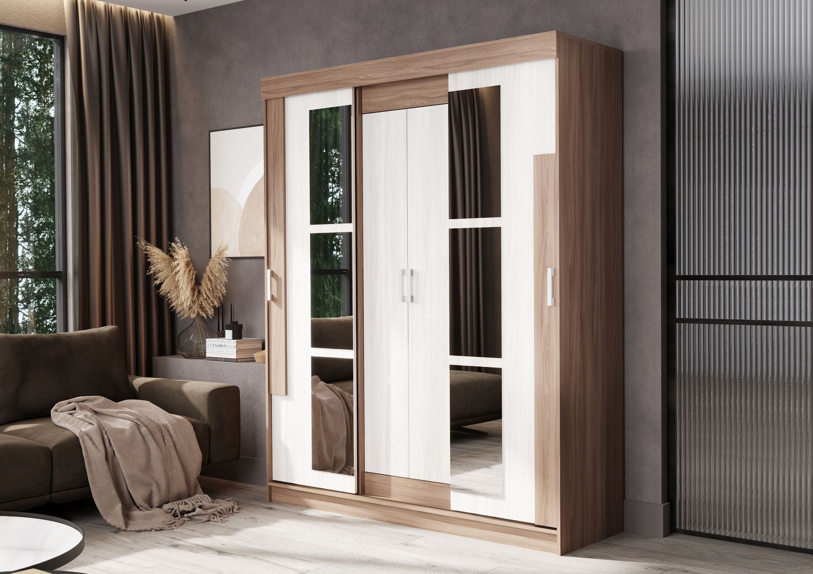 Шкаф купе ФЕЯ (1,6х2,1х0,52) ШИМО СВЕТЛ/ШИМО ТЕМН