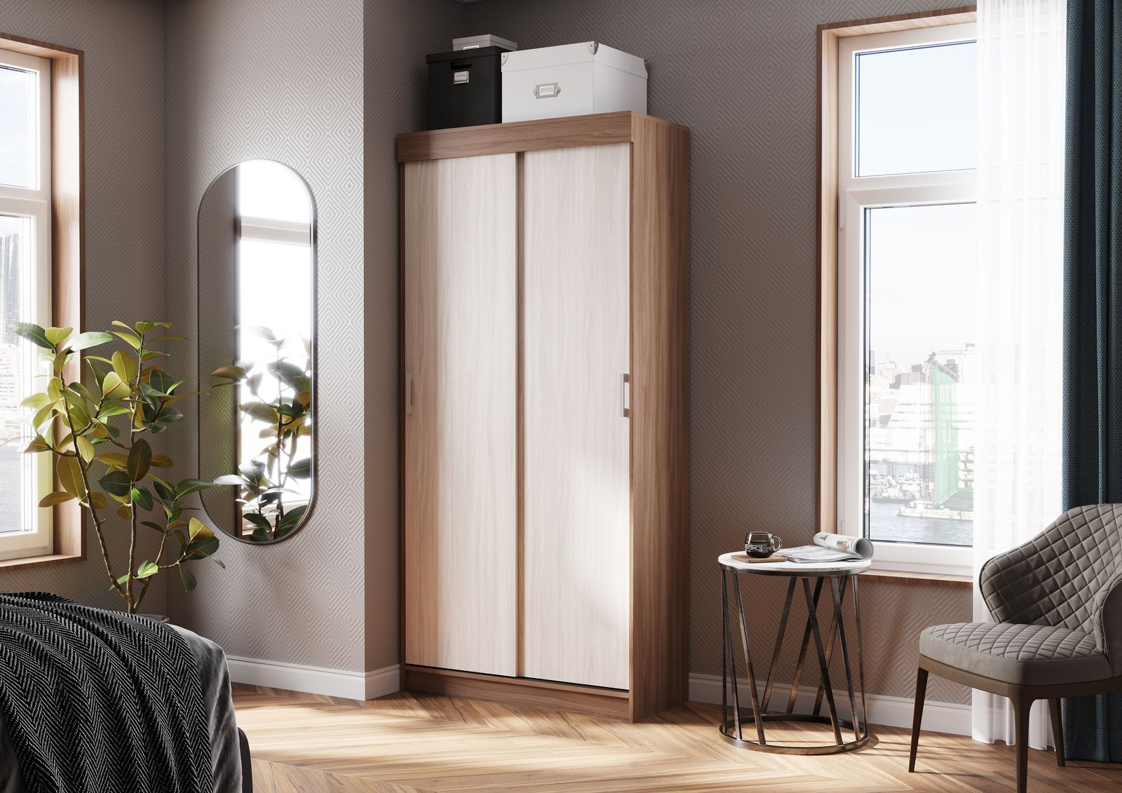 Шкаф купе ЕВРО (1,0х2,1х0,416) ШИМО СВЕТЛ/ШИМО ТЕМН