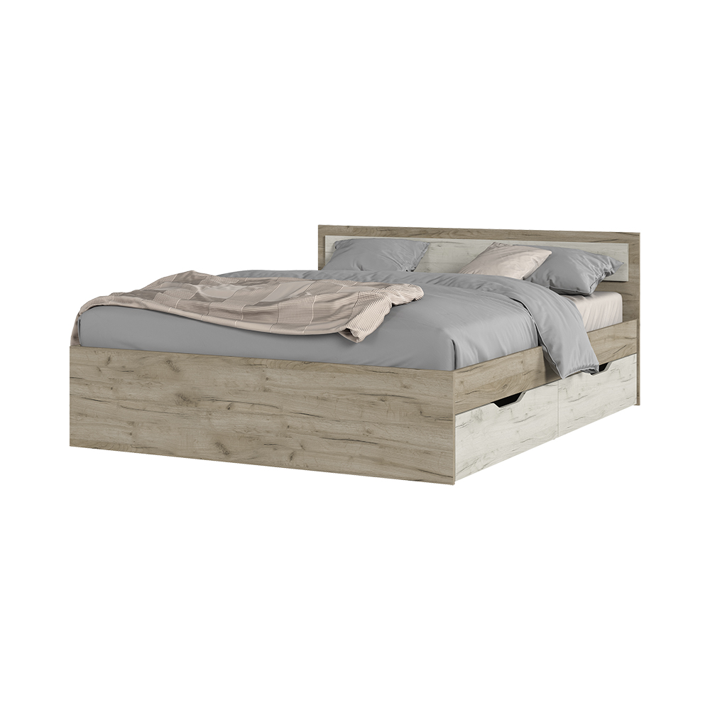 Спальня Кровать ГАРМОНИЯ КР 604 с ящиками (1,652х0,78х2,032) фасад ДУБ КРАФТ БЕЛЫЙ/корпус ДУБ КРАФТ 