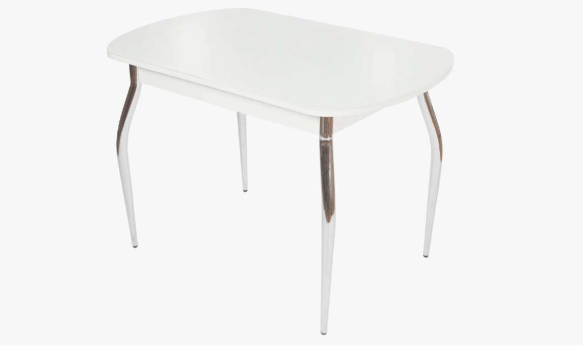"Грация 1,45" ПЛАСТИК Стол  раздв.(1,1*1,45*0,7) ХРОМ (Белый) Опора изогнутая 