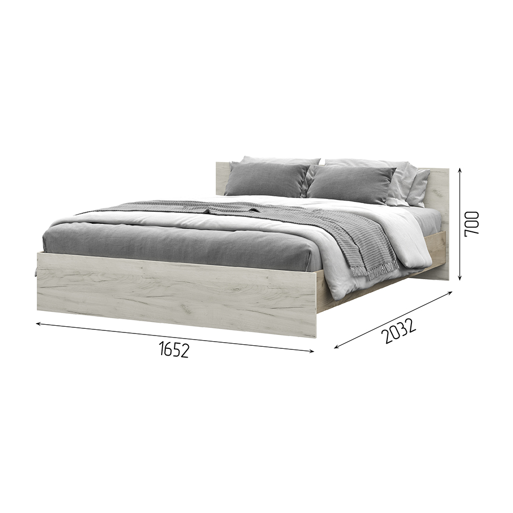 Спальня БАСЯ КР 558 кровать (1,652х0,7х2,032) фасад ДУБ КРАФТ БЕЛЫЙ/корпус ДУБ КРАФТ СЕРЫЙ СНЯТО