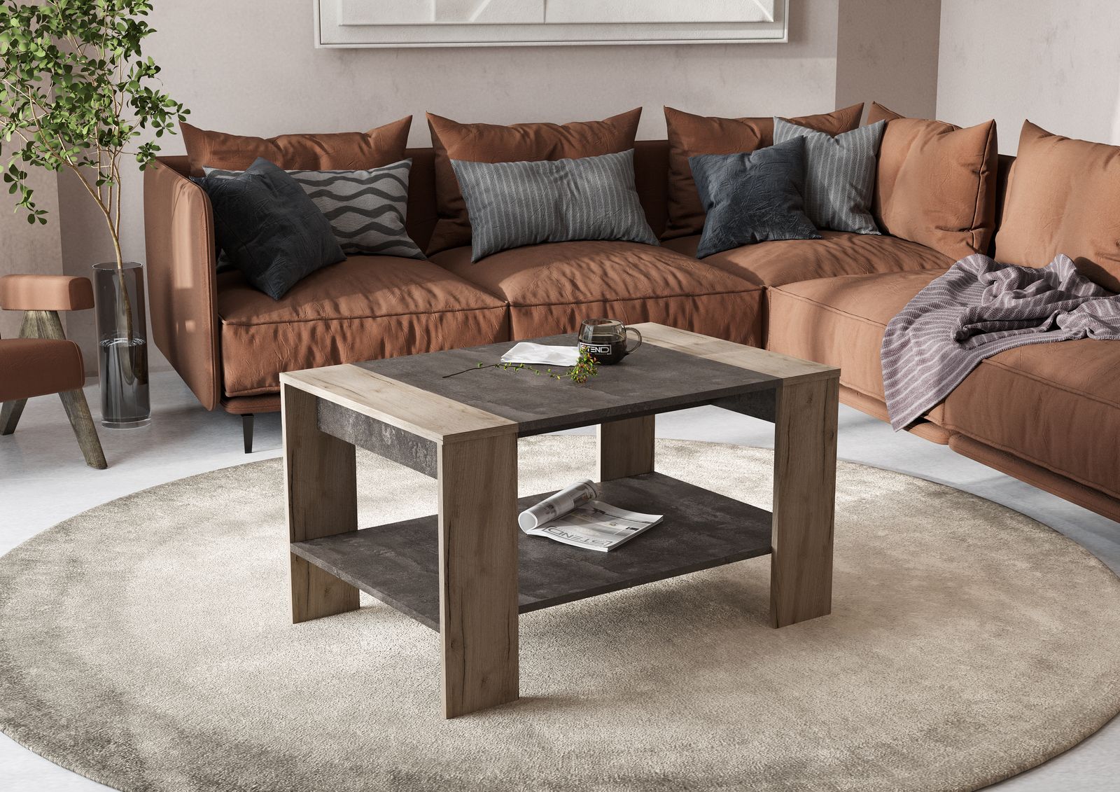 СТОЛ ЖУРНАЛЬНЫЙ РИО 2 (900х500х590) Фасад ЖЕЛЕЗНЫЙ КАМЕНЬ/Корпус ДУБ КРАФТ СЕРЫЙ СНЯТО