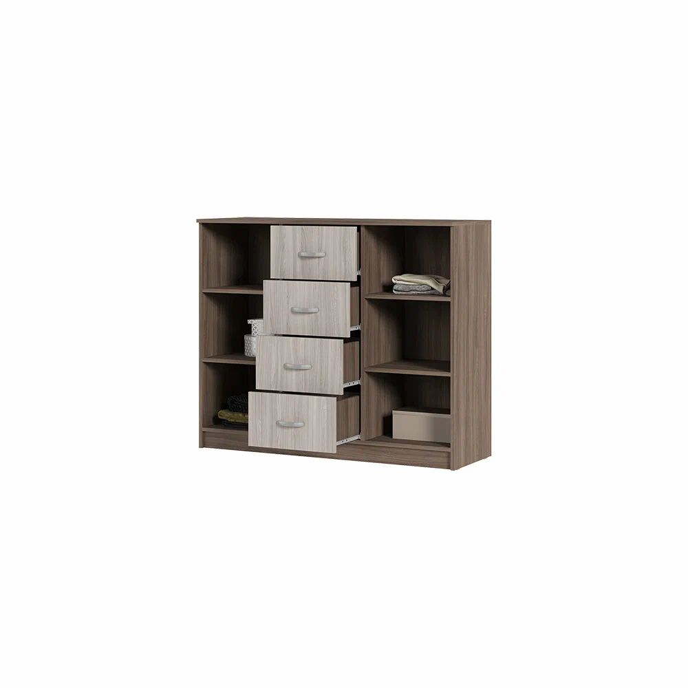 Спальня БАСЯ КМ 555-М  комод 4 ящика 2 створки (1,2х0,99х0,41) фасад ШИМО СВЕТЛ/корпус ШИМО ТЕМН