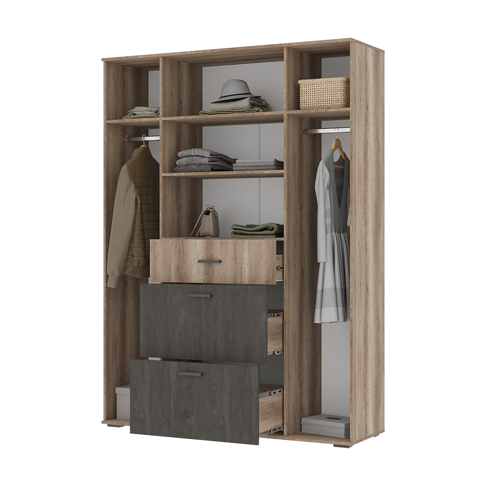 Шкаф НЕЛЬСОН ШК 03 (1,600х2,200х0,500)Фасад ЖЕЛЕЗНЫЙ КАМЕНЬ/Корпус ДУБ КАНЬОН