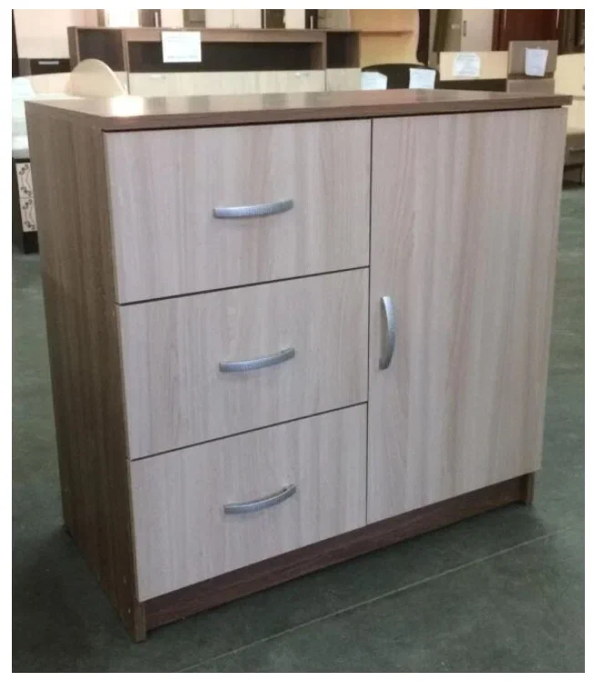 Спальня БАСЯ КМ 553-М комод 3 ящика 1 створка (0,8х0,766х0,41) фасад ШИМО СВЕТЛ/корпус ШИМО ТЕМН