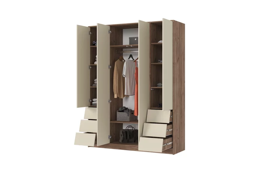 РЕЙН ШК 03 Шкаф 4-х створчатый (1600х2100х500)Фасад КАШЕМИР/Корпус ДУБ КРАФТ ТАБАЧНЫЙ