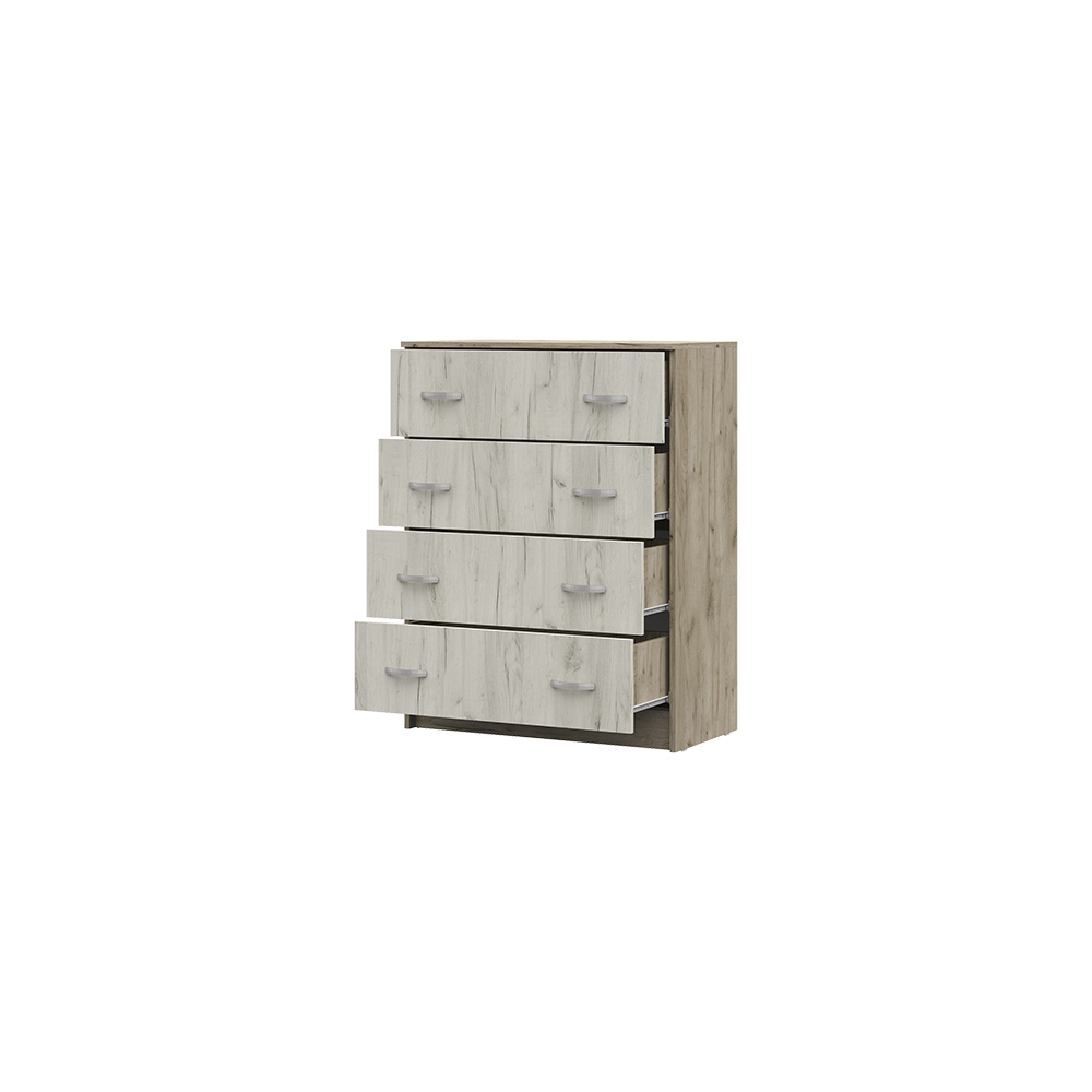 Спальня БАСЯ КМ 554 комод 4 ящика (0,8х1,04х0,41) фасад ДУБ КРАФТ БЕЛЫЙ/корпус ДУБ КРАФТ СЕРЫЙ