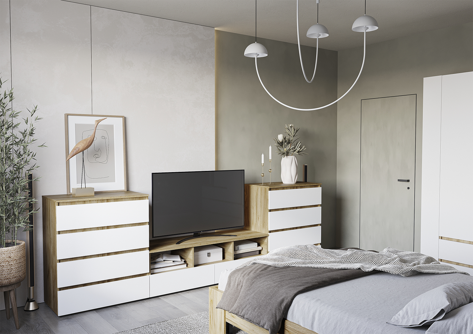 ХЕЛЕН КМ 02 Комод 802 4 ящика (0,802х0,958х0,460)ФАСАД БЕЛЫЙ/КОРПУС ДУБ КРАФТ ЗОЛОТОЙ 