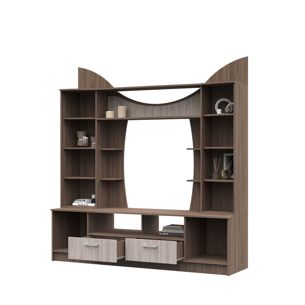 Гостиная ОЛЬБИЯ центральная секция (2,0х2,1х0,542/ниша ТВ 1.2х0,944) фасад ШИМО СВЕТЛ/корпус ШИМО ТЕ