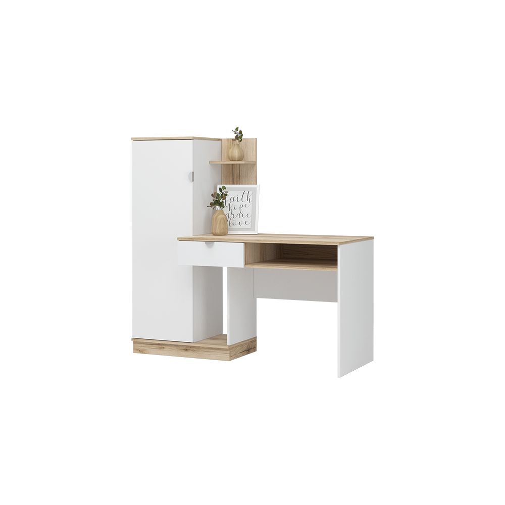 ЮККИ СТ 1Я 1500 Стол компьютерный Фасад БЕЛЫЙ/Корпус ДУБ ДЕЛАНО 