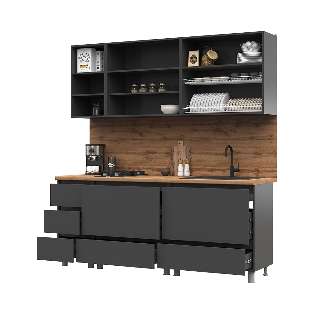 КУХНЯ 2,0 ХЕЛЕН (2,0х2,168х0,6) Фасад Серый ГРАФИТ 0162/Корпус Серый ГРАФИТ 0162