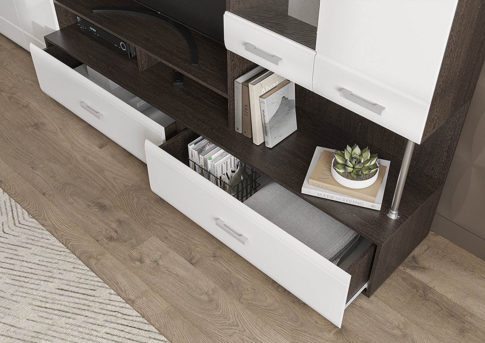 Гостиная ВЕГАС 1 (2,8х2,0х0,442 /ТВ 1,2х0,88х0,33) фасад МДФ БЕЛЫЙ ГЛЯНЕЦ/корпус ВЕНГЕ