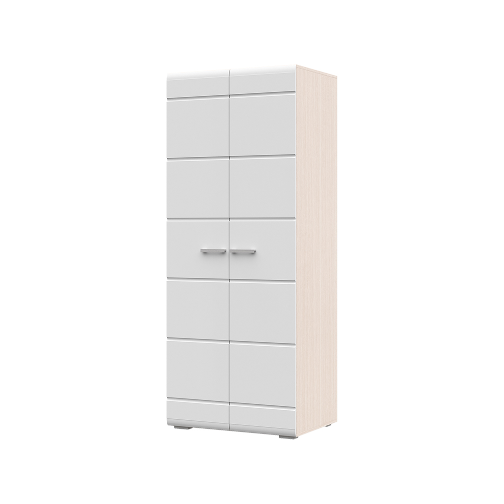 Спальня СИМБА шкаф 2-х створчатый (0,8х2,0х0,57) фасад МДФ БЕЛЫЙ ГЛЯНЕЦ/корпус БЕЛФОРТ