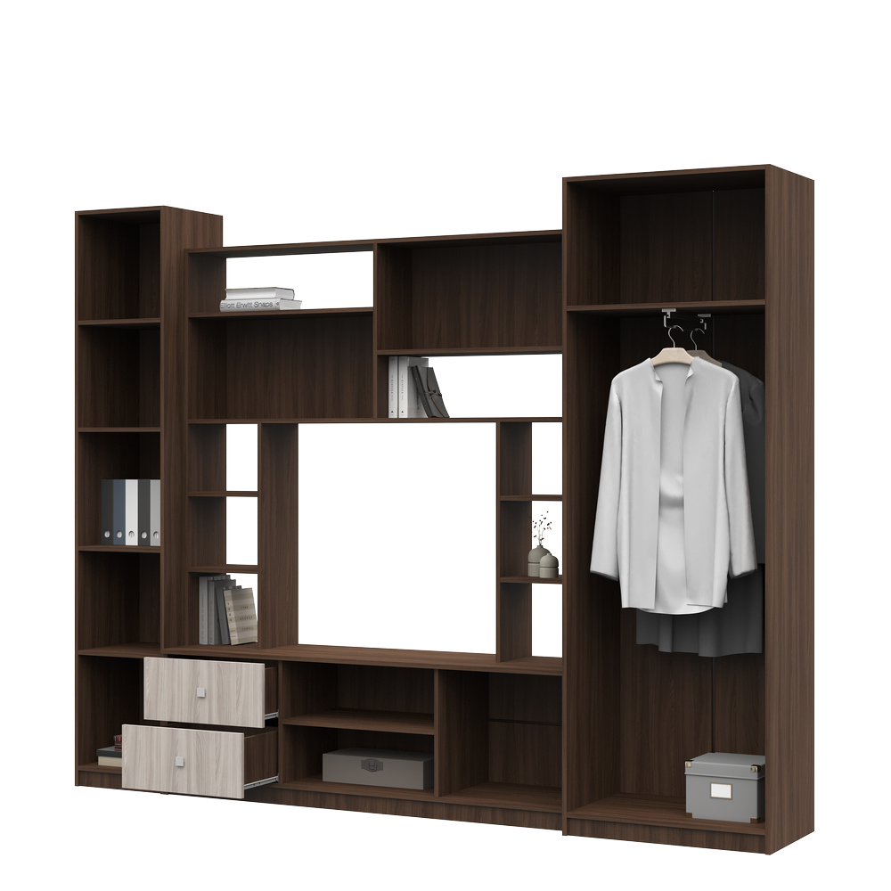 Гостиная МАРТА-М (2,7х2,124х0,468/ТВ 0,936х0,812) фасад ШИМО СВЕТЛ/корпус ШИМО ТЕМН