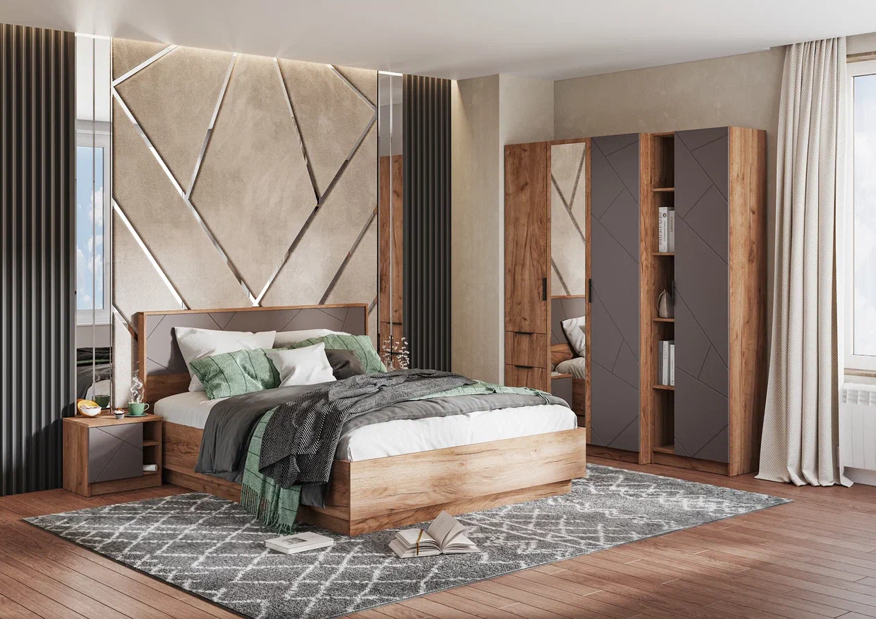 ОРЕГОН ПН 01 Пенал комбинированный (600х2100х400)Фасад МДФ АСФАЛЬТ СУПЕРМАТ/Корпус ДУБ КРАФТ ТАБАЧНЫ