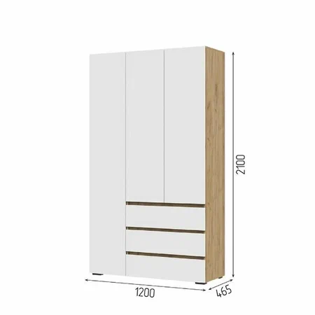 ХЕЛЕН ШК 06 Шкаф трехстворчатый (1200х2080х460) Фасад БЕЛЫЙ/Корпус ДУБ КРАФТ ЗОЛОТО