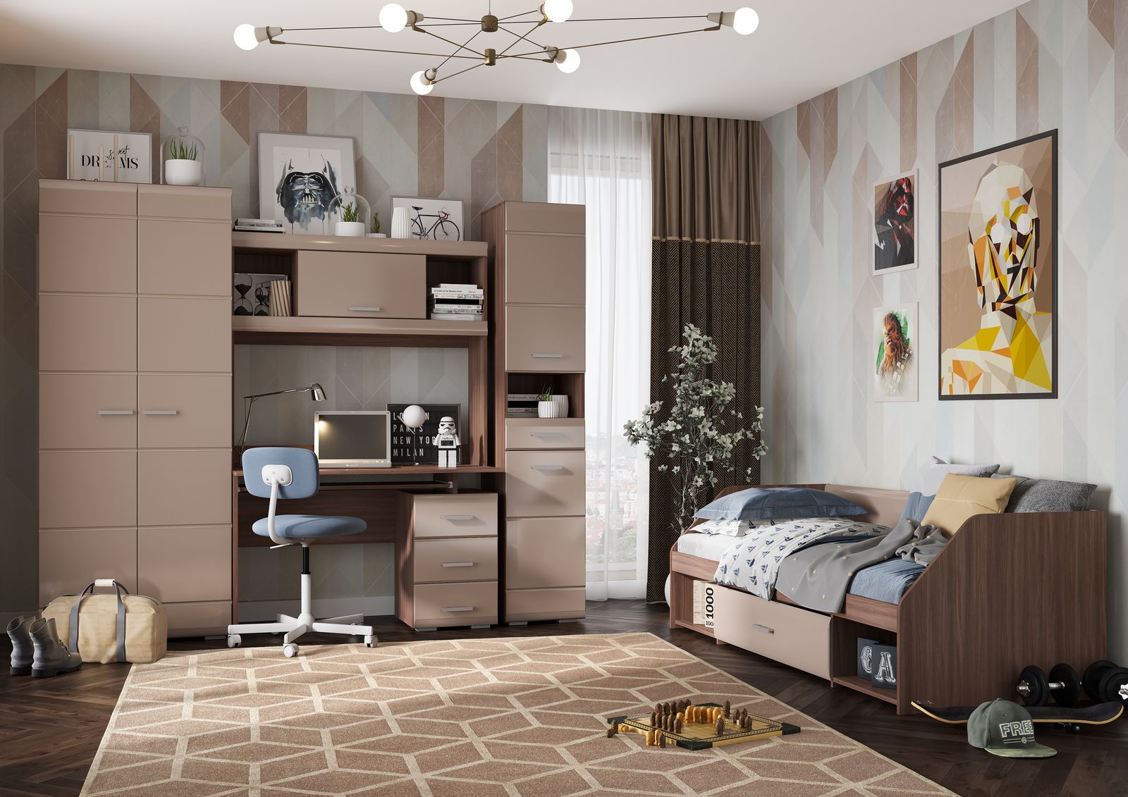 Спальня СИМБА надстройка для стола (1,196х1,072х0,314) фасад МДФ КОФЕ С МОЛОКОМ/корпус ШИМО СНЯТО