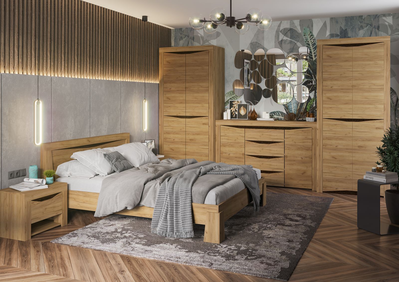 Спальня ПАОЛА КР 701 (1700х844х2120 мм) с ортопедом ВЕНГЕ/ДУБ КРАФТ ЗОЛОТО