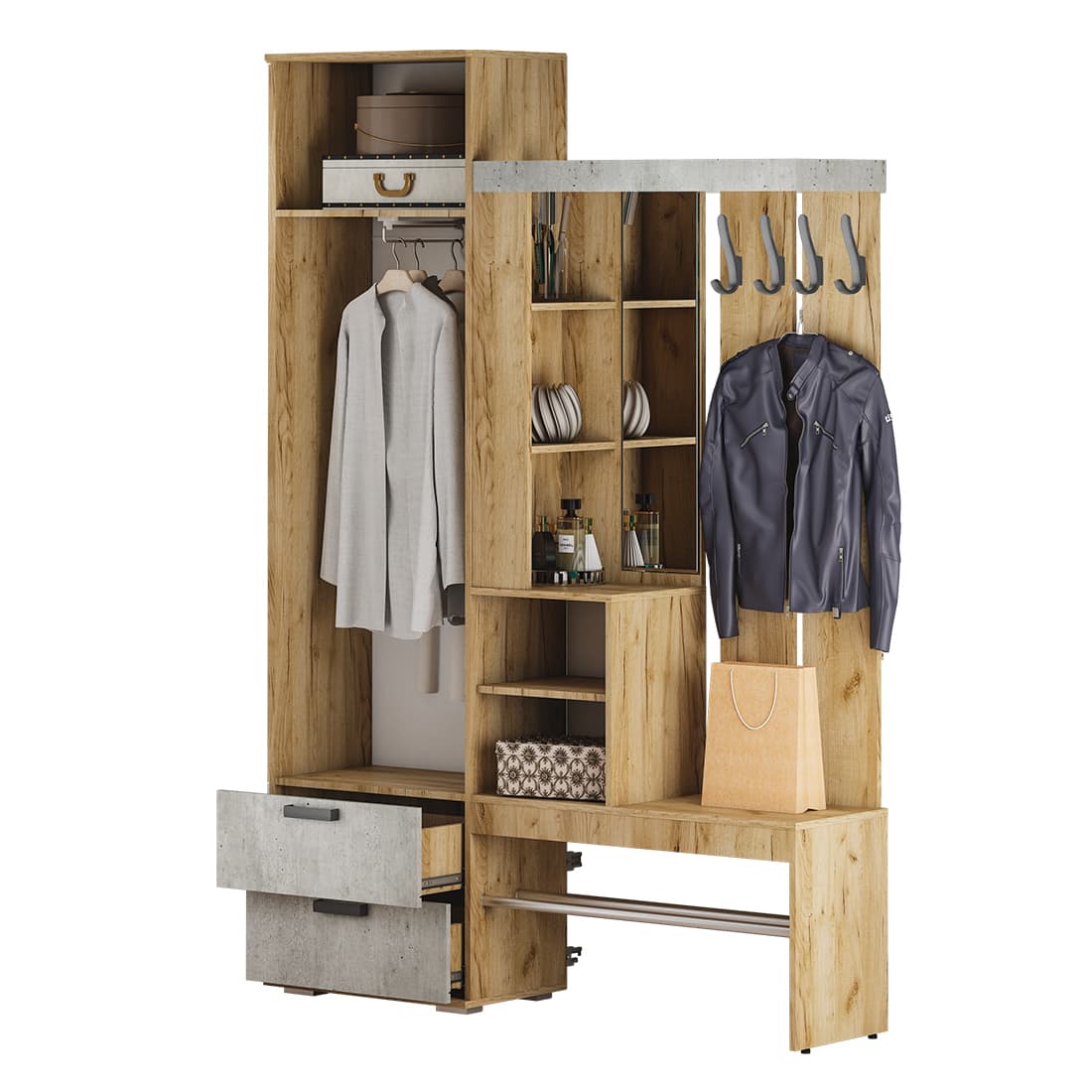 "ТРАМП" Прихожая Крафт/Бетон.