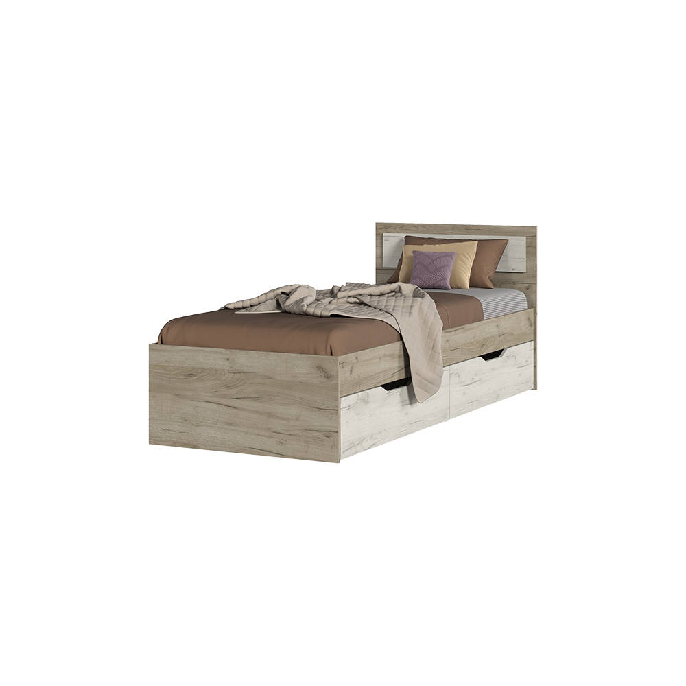 Спальня Кровать ГАРМОНИЯ КР 607 с ящиками (0.8х0,78х2,032) фасад ДУБ КРАФТ БЕЛЫЙ/корпус ДУБ КРАФТ СЕ