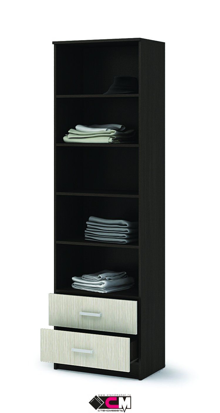 Прихожая МАШЕНЬКА ШК 201 шкаф полки с ящиками (0,6х2,02х0,376) фасад БЕЛФОРТ/корпус ВЕНГЕ