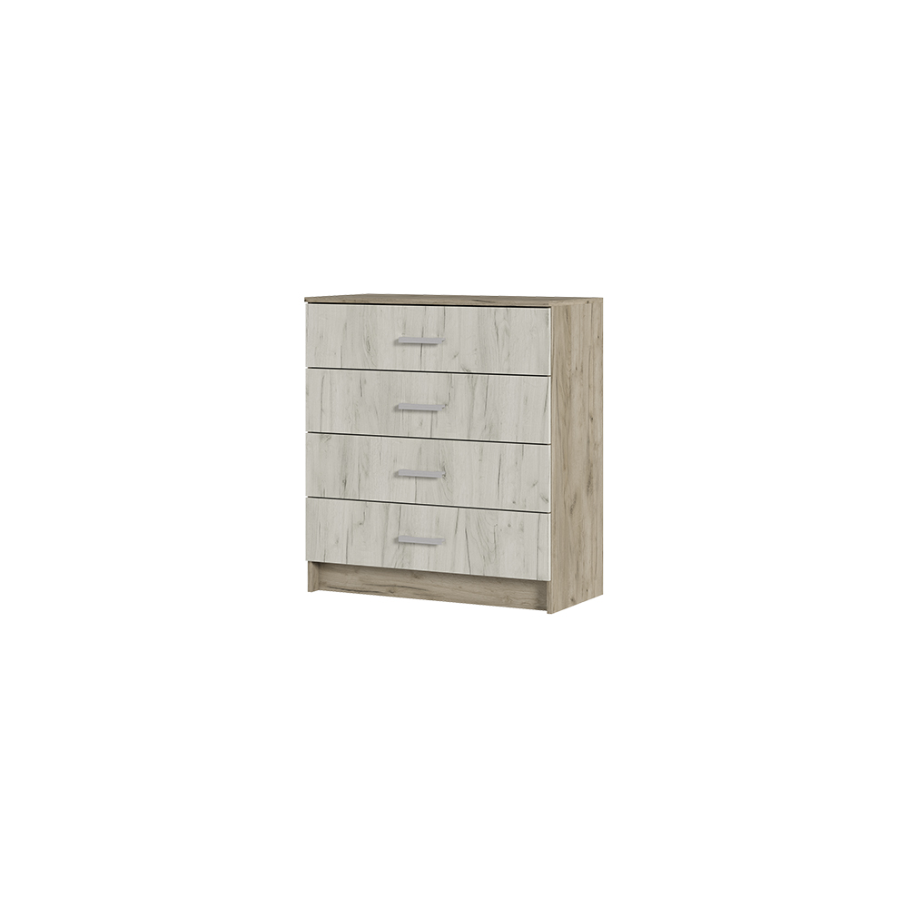 Спальня Комод 4 ящика ГАРМОНИЯ КМ 601  (0,85х0,934х0,408) фасад ДУБ КРАФТ БЕЛЫЙ/корпус ДУБ КРАФТ СЕР