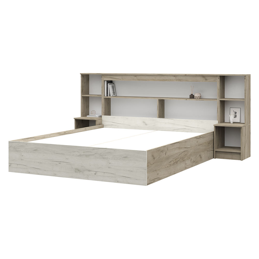 Спальня БАСЯ КР 552 кровать с прикров блоком (2,352х1,024х2,232) фасад ДУБ КРАФТ БЕЛЫЙ/корпус ДУБ КР