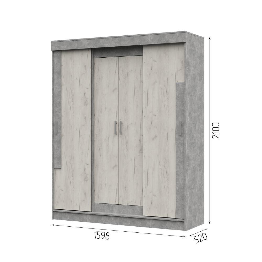 ГАММА ШК 01 Шкаф-купе (1,598х2,1х0,52) ДУБ КРАФТ БЕЛЫЙ/АТЕЛЬЕ СВЕТЛЫЙ