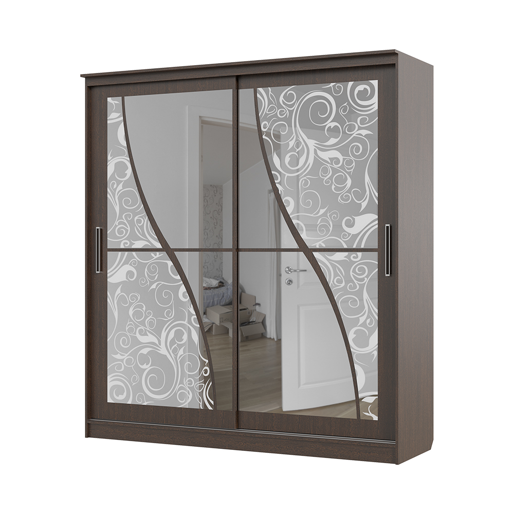 Шкаф купе ОЛИМП 2  (2,0х2,2х0,65) зеркало,пескоструй ВЕНГЕ/ВЕНГЕ