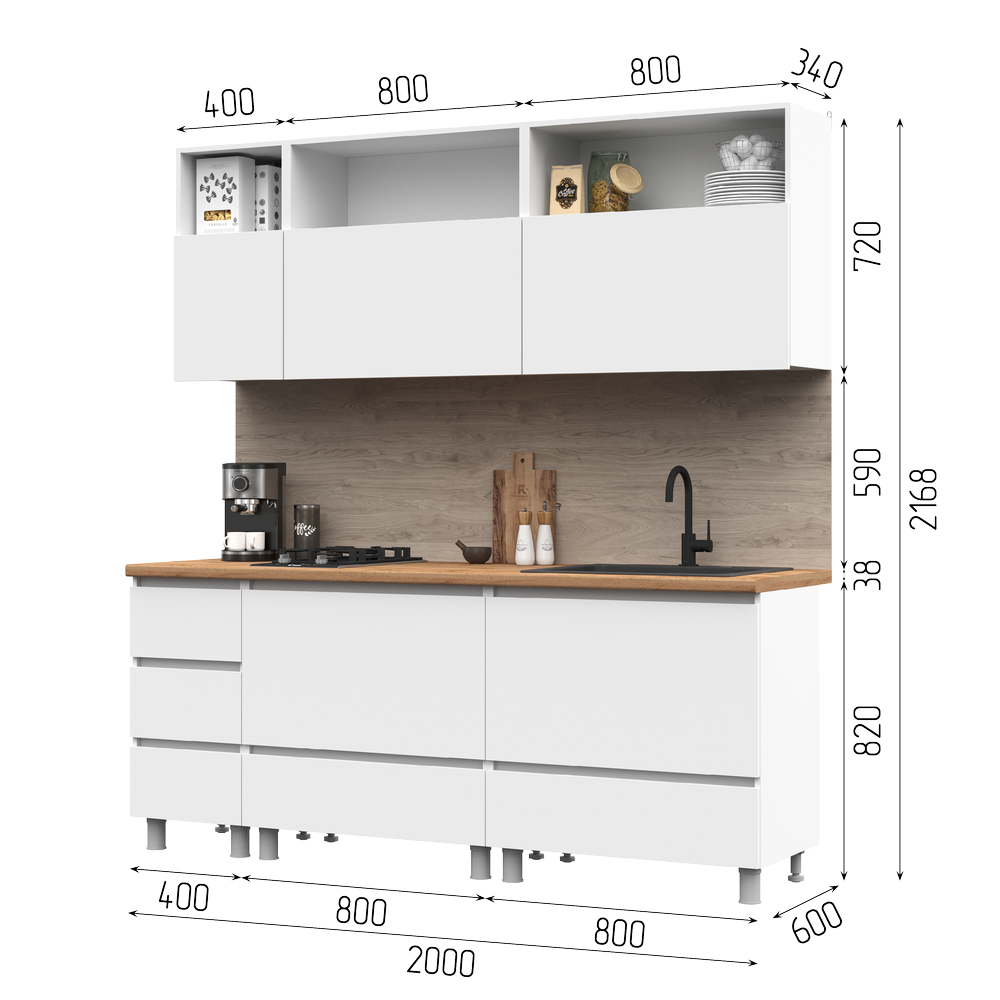 КУХНЯ 2,0 ХЕЛЕН (2,0х2,168х0,6)Фасад БЕЛЫЙ/Корпус БЕЛЫЙ