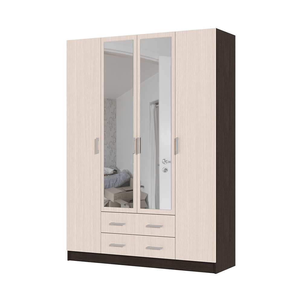 Спальня Шкаф 4х створчатый ГАРМОНИЯ ШК 602  М (1,6х2,2х0,5) фасад БЕЛФОРТ/корпус ВЕНГЕ